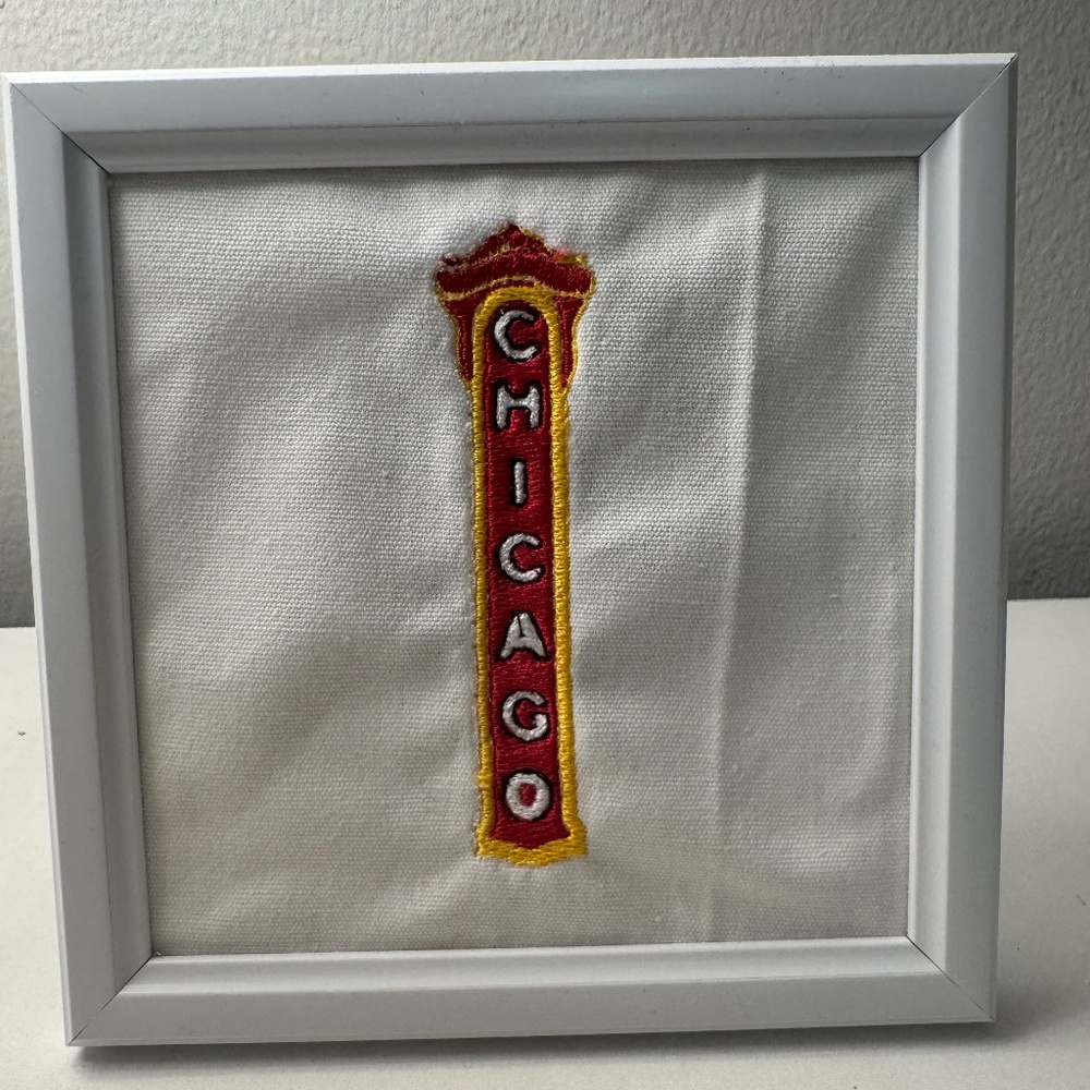 Chicago Sign Embroidered Picture Frame Decor | City Wall Art Home Accent